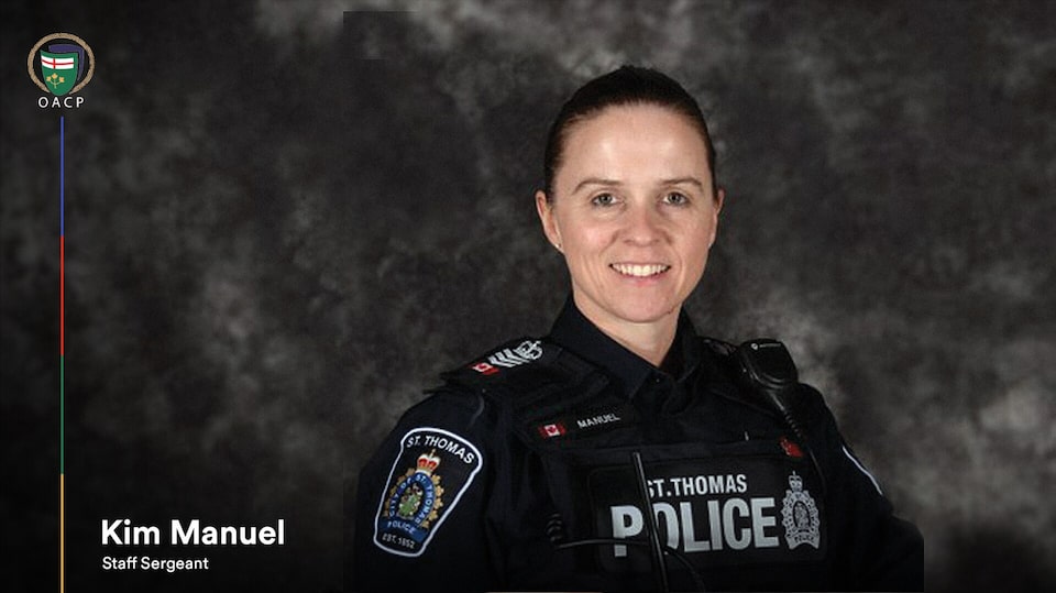 A smiling Staff Sergeant Kim Manuel of St. Thomas Police Service.