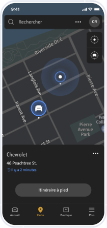 Fonction « Localiser mon véhicule » disponible sur l’appli mobile de véhicule OnStar.