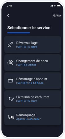 Fonction d’assistance routière disponible sur l’appli mobile de véhicule OnStar.