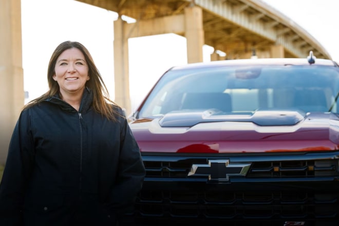 Nancy Riches and her vehicle.